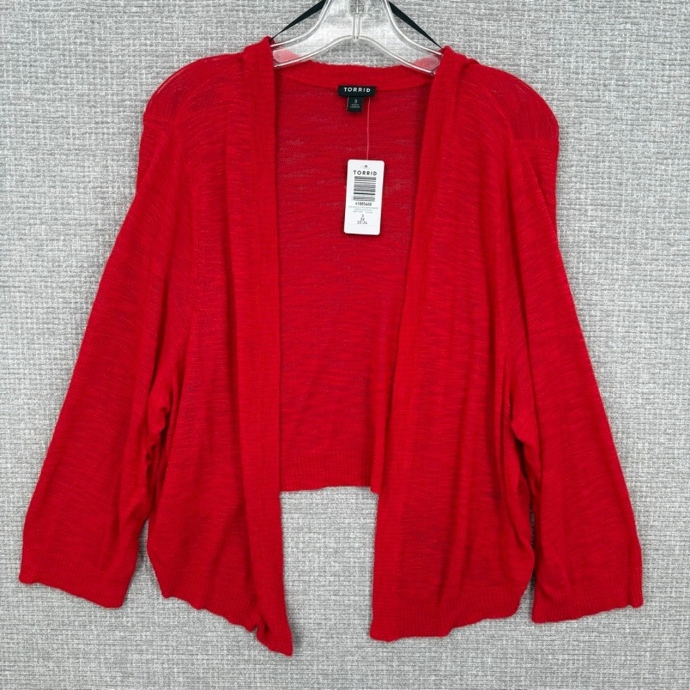 Torrid Slub Shrug 3/4 Sleeve Cropped Sweater Women 3X Red Open Front